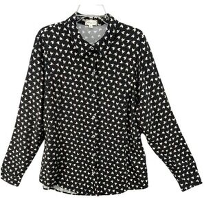 Cloth & Portrait Shirt Womens Sz XL Black Chicken Print Button Up Long‎ Sleeve